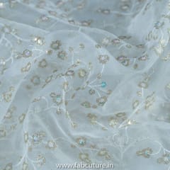 White Dyeble Organza Embroidered Fabric