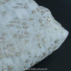 White Dyeble Organza Embroidered Fabric