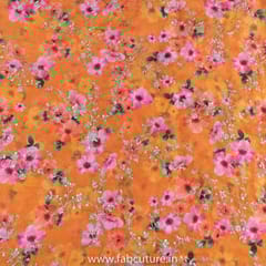 Mustard Colour Tabby Silk Print With Embroidered Fabric