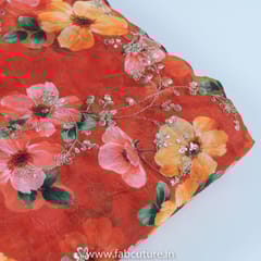 Rust Colour Tabby Silk Print With Embroidered Fabric