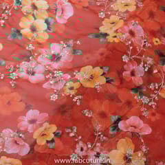 Rust Colour Tabby Silk Print With Embroidered Fabric