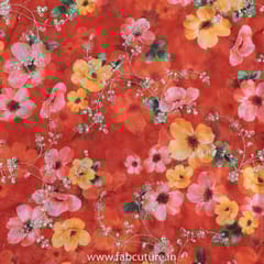 Rust Colour Tabby Silk Print With Embroidered Fabric