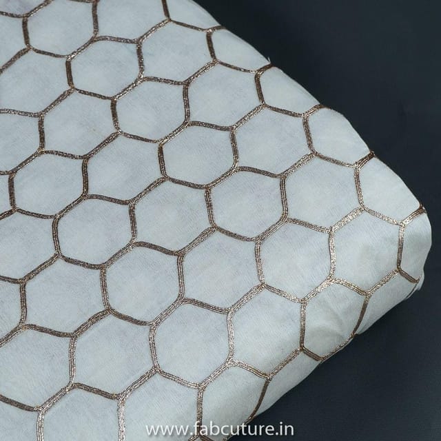 White Dyeble Banarsi Chanderi Embroidered Fabric