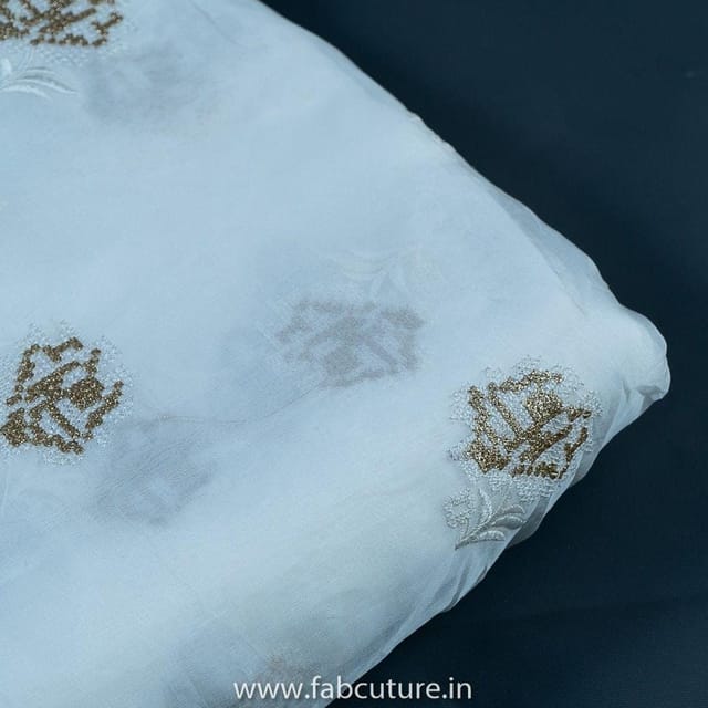 White Dyeable Organza Embroidered Fabric