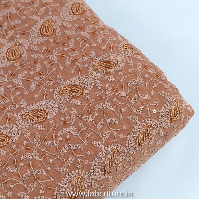 Beige Colour Georgette Embroidered Fabric