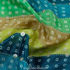 Green Colour Chinon Chiffon Print With Embroidered Fabric