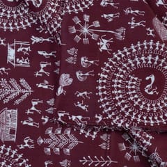 Maroon Colour Glace Cotton Digital Printed Fabric