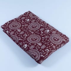 Maroon Colour Glace Cotton Digital Printed Fabric
