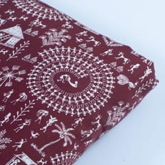 Maroon Colour Glace Cotton Digital Printed Fabric