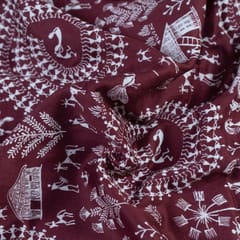 Maroon Colour Glace Cotton Digital Printed Fabric