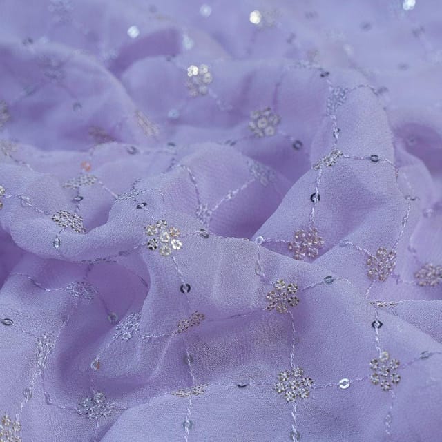 Mauve Colour Georgette Embroidered Fabric