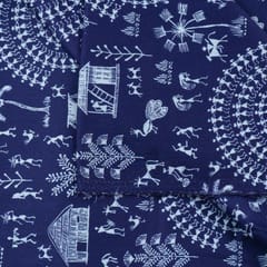 Blue Colour Glace Cotton Digital Printed Fabric