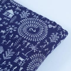 Blue Colour Glace Cotton Digital Printed Fabric
