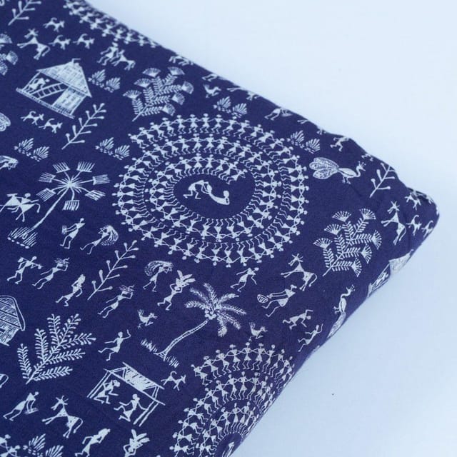 Blue Colour Glace Cotton Digital Printed Fabric
