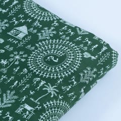 Green Colour Glace Cotton Digital Printed Fabric