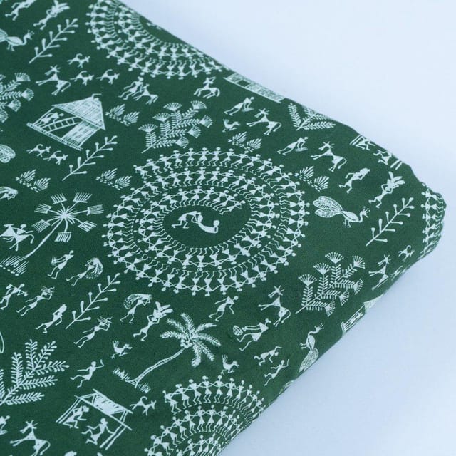 Green Colour Glace Cotton Digital Printed Fabric