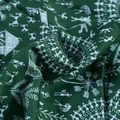 Green Colour Glace Cotton Digital Printed Fabric