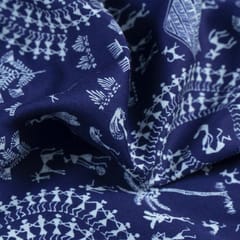 Blue Colour Glace Cotton Digital Printed Fabric