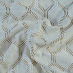 Off White Slub Cotton Khadi n Gold Printed Fabric