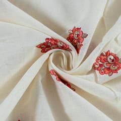 Red Colour Cotton Embroidered Fabric