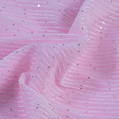 Pink Colour Georgette Thread With Sequins Embroidered Fabric