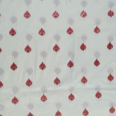 Red Colour Cotton Embroidered Fabric