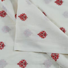 Red Colour Cotton Embroidered Fabric