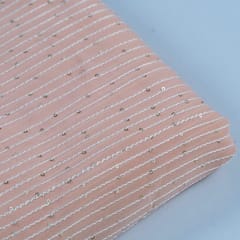 Peach Colour Georgette Thread With Sequins Embroidered Fabric