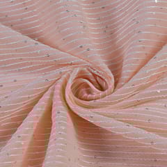 Peach Colour Georgette Thread With Sequins Embroidered Fabric