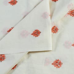 Orange Colour Cotton Embroidered Fabric
