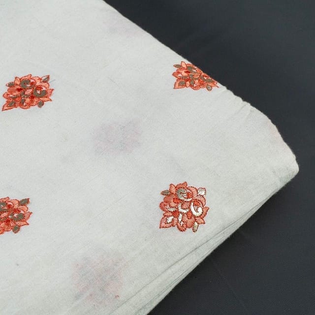 Orange Colour Cotton Embroidered Fabric