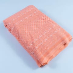 Peach Colour Georgette Chikan Embroidery fabric