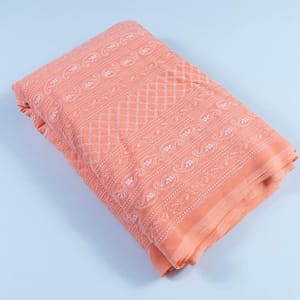 Peach Colour Georgette Chikan Embroidery fabric
