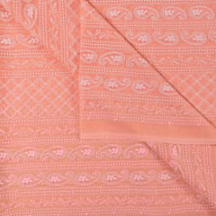 Peach Colour Georgette Chikan Embroidery fabric