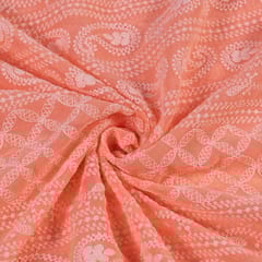 Peach Colour Georgette Chikan Embroidery fabric