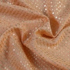 Peach Colour Chinon Chiffon Sequins Embroidered Fabric