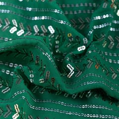 Green Colour Ombre Georgette Sequins Embroidered Fabric