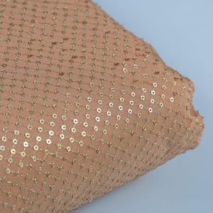 Peach Colour Chinon Chiffon Sequins Embroidered Fabric