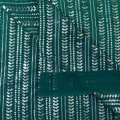 Green Colour Ombre Georgette Sequins Embroidered Fabric