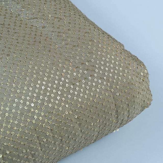 Sage Green Colour Chinon Chiffon Sequins Embroidered Fabric