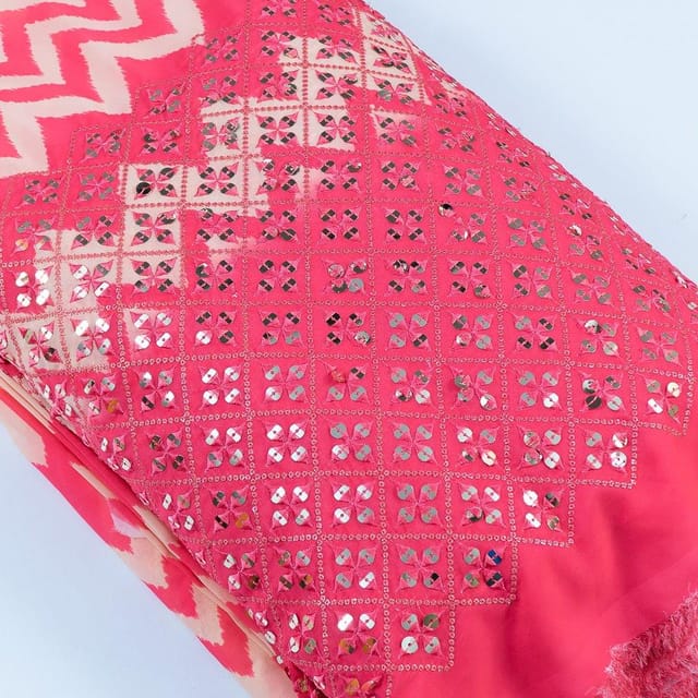 Rani Colour Georgette Sequins Embroidery With Digital Print fabric