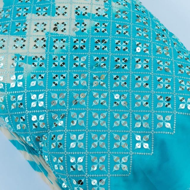 Firozi Colour Georgette Sequins Embroidery With Digital Print fabric