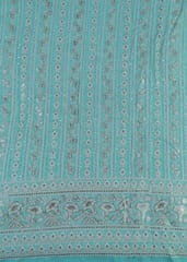 Firozi Colour Georgette Thread Embroidered Fabric