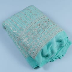 Firozi Colour Georgette Thread Embroidered Fabric