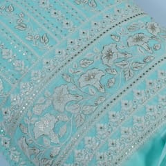 Firozi Colour Georgette Thread Embroidered Fabric