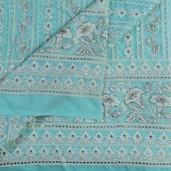 Firozi Colour Georgette Thread Embroidered Fabric