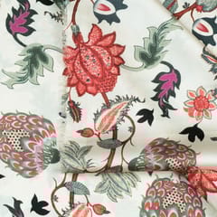 Cream Korian Satin Silk Digital Printed Fabric