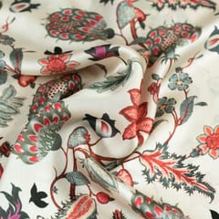 Cream Korian Satin Silk Digital Printed Fabric