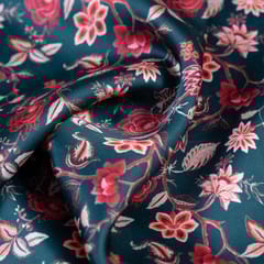 Teal Green Korian Satin Silk Digital Printed Fabric