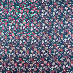 Teal Green Korian Satin Silk Digital Printed Fabric